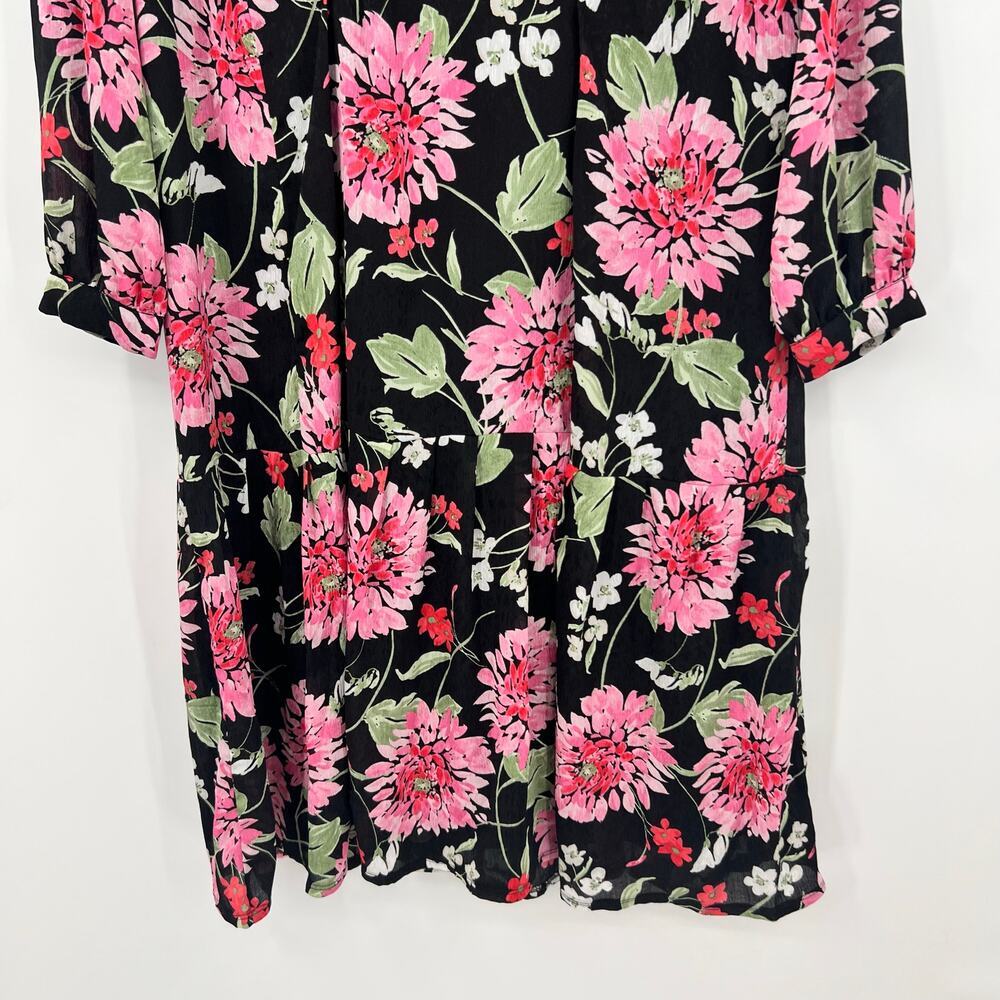 Draper James Long Sleeve Tiered Midi v-neck Dress black pink cottagecore medium - Picture 6 of 9
